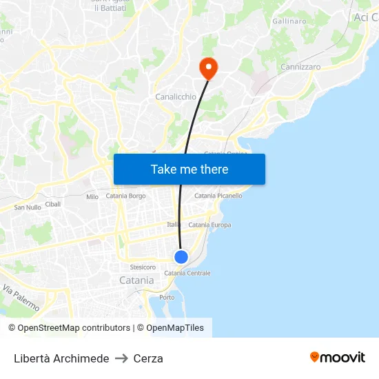Libertà Archimede to Cerza map