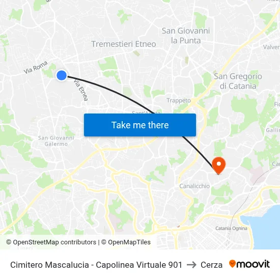 Cimitero Mascalucia - Capolinea Virtuale 901 to Cerza map