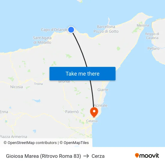 Gioiosa Marea (Ritrovo Roma 83) to Cerza map