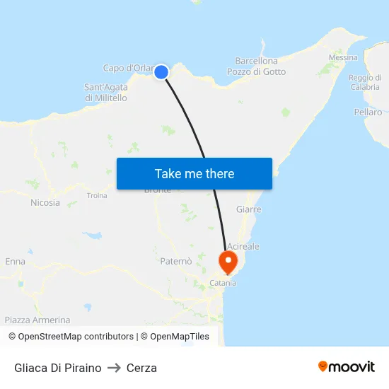 Gliaca Di Piraino to Cerza map
