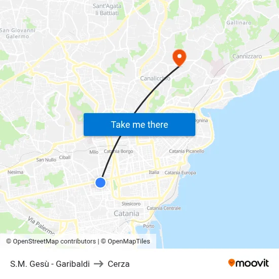 S.M. Gesù - Garibaldi to Cerza map