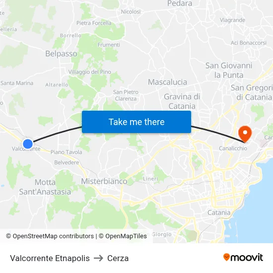 Valcorrente Etnapolis to Cerza map