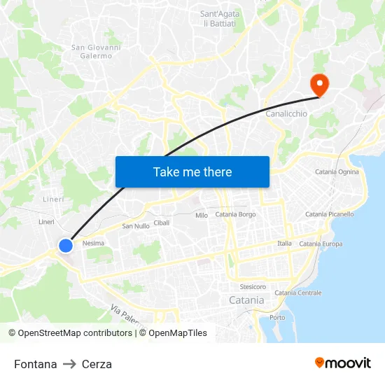 Fontana to Cerza map
