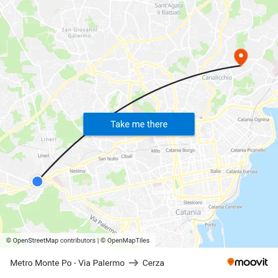 Metro Monte Po - Via Palermo to Cerza map