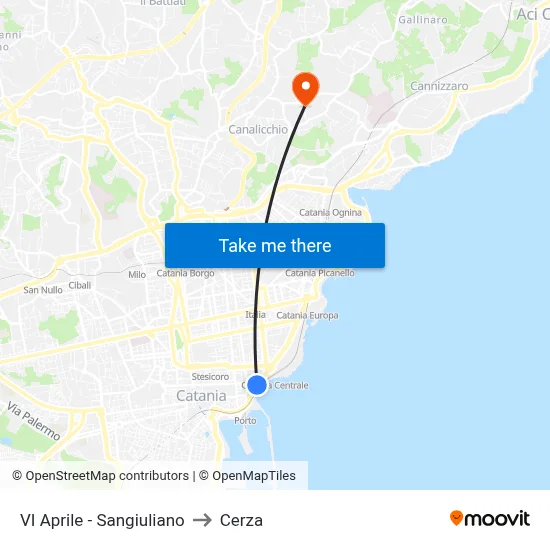 VI Aprile - Sangiuliano to Cerza map