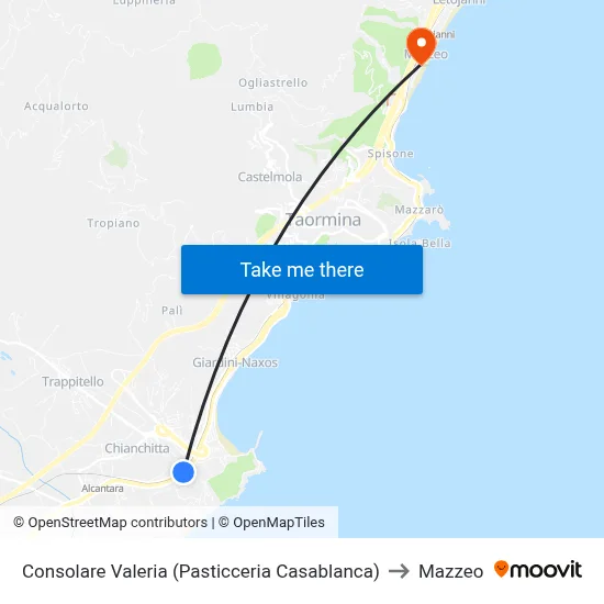 Consolare Valeria (Casablanca Pastry Shop) to Mazzeo map