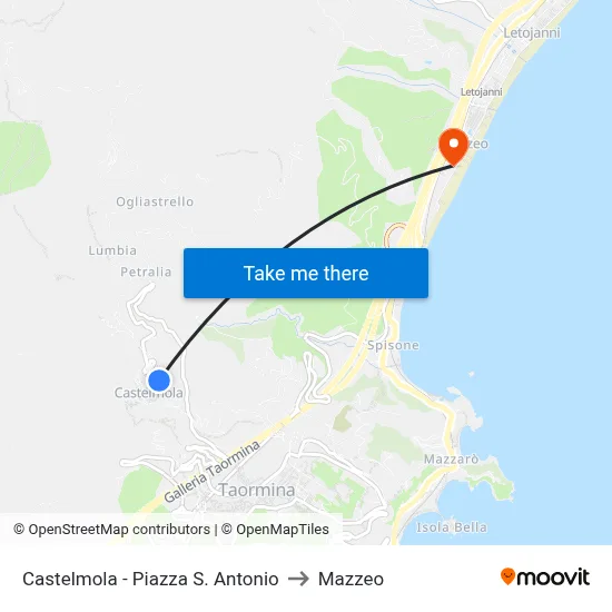 Castelmola - Piazza S. Antonio to Mazzeo map
