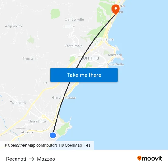 Recanati to Mazzeo map