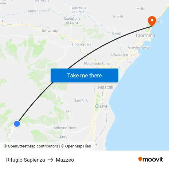 Rifugio Sapienza to Mazzeo map