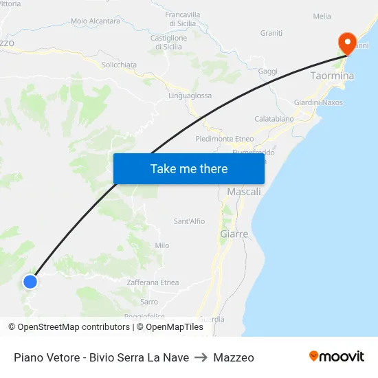 Piano Vetore - Serra La Nave Junction to Mazzeo map