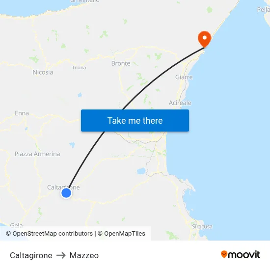 Caltagirone to Mazzeo map