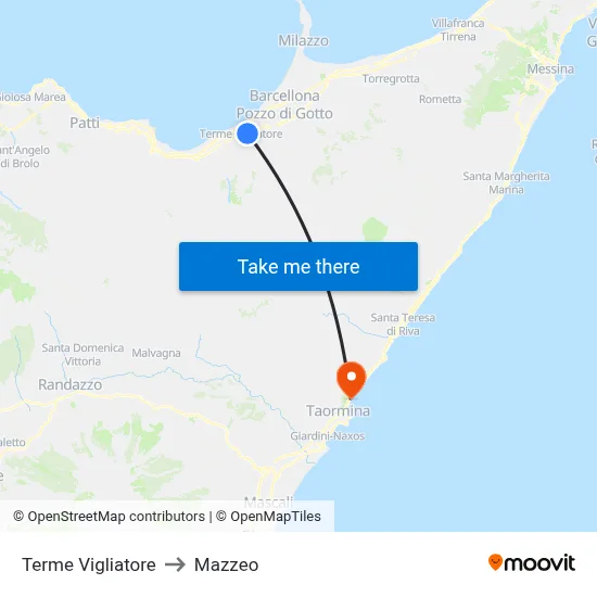 Terme Vigliatore to Mazzeo map