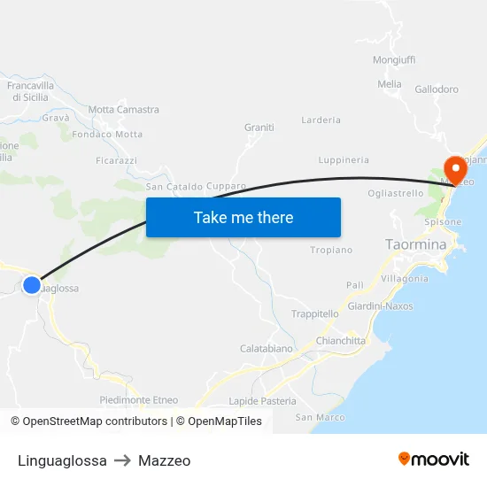 Linguaglossa to Mazzeo map