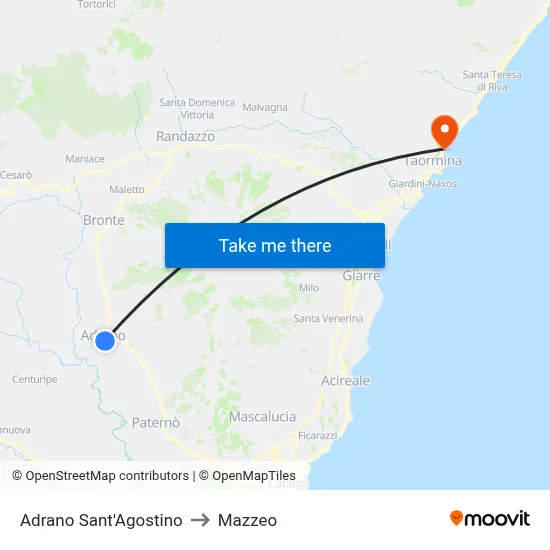 Adrano St. Augustine to Mazzeo map