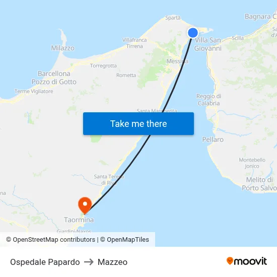 Ospedale Papardo to Mazzeo map