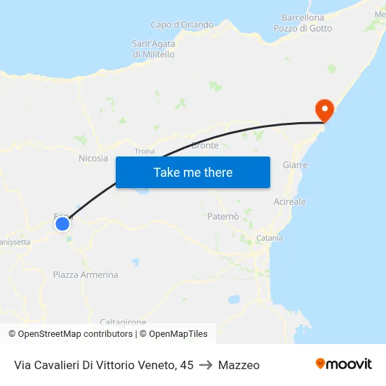 Via Cavalieri Di Vittorio Veneto, 45 to Mazzeo map