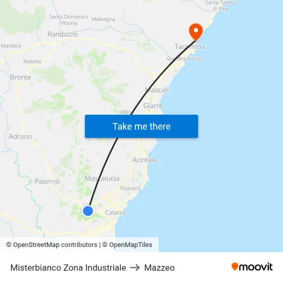 Misterbianco Zona Industriale to Mazzeo map
