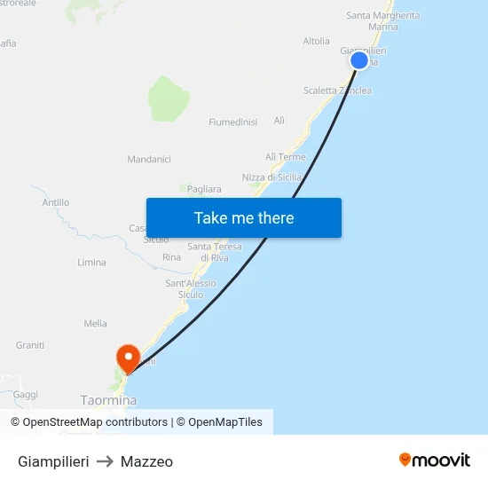 Giampilieri to Mazzeo map