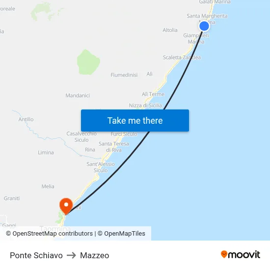 Ponte Schiavo to Mazzeo map