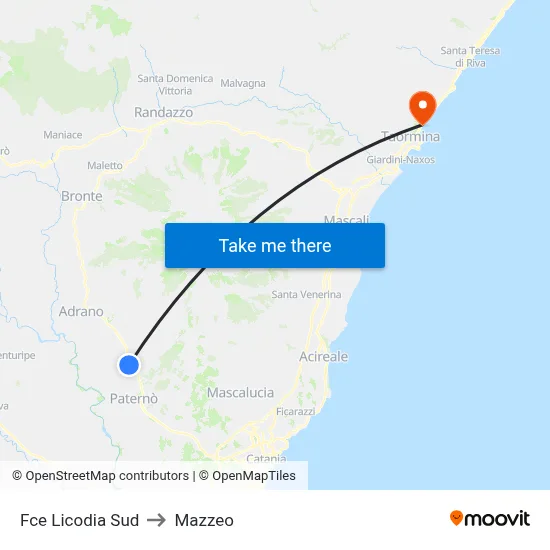 Fce Licodia Sud to Mazzeo map