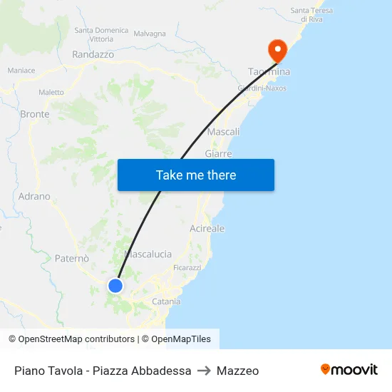 Piano Tavola - Piazza Abbadessa to Mazzeo map