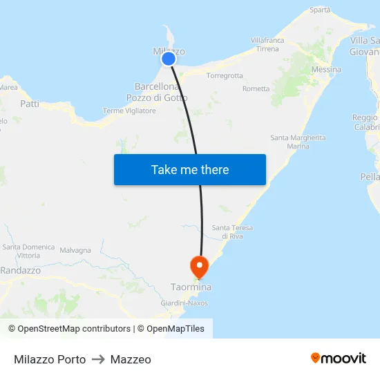 Milazzo Porto to Mazzeo map