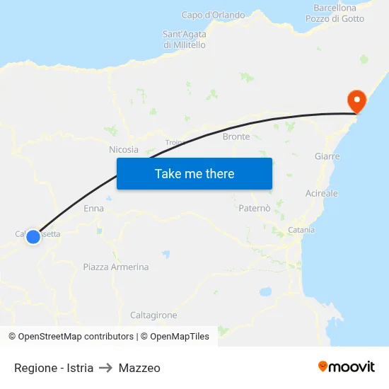 Regione - Istria to Mazzeo map