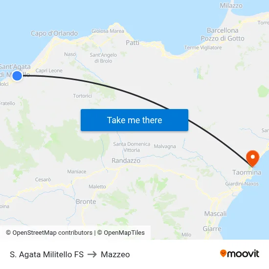 S. Agata Militello FS to Mazzeo map