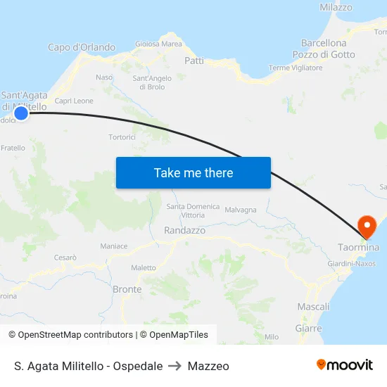S. Agata Militello - Ospedale to Mazzeo map
