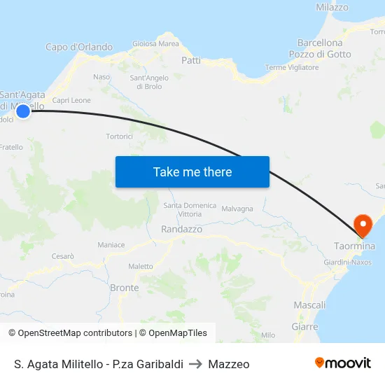 S. Agata Militello - P.za Garibaldi to Mazzeo map