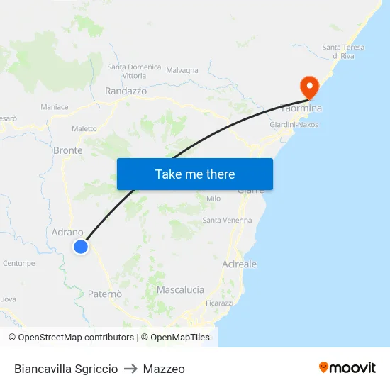 Biancavilla Sgriccio to Mazzeo map