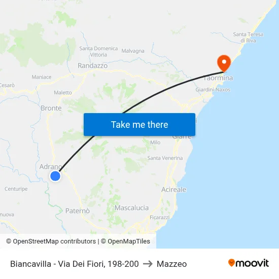 Biancavilla - Via Dei Fiori, 198-200 to Mazzeo map