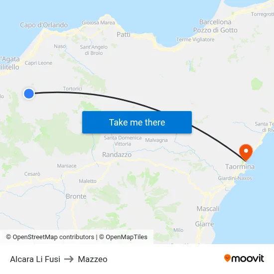 Alcara Li Fusi to Mazzeo map