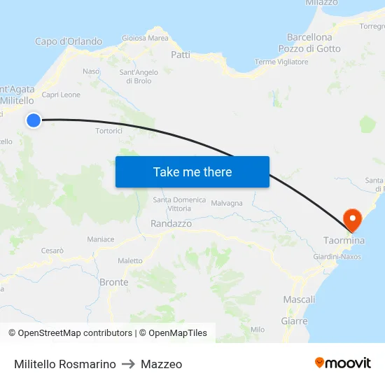 Militello Rosmarino to Mazzeo map