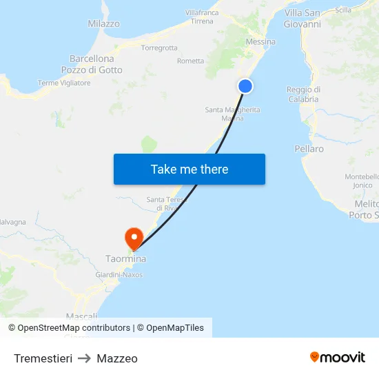 Tremestieri to Mazzeo map