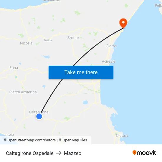 Caltagirone Ospedale to Mazzeo map