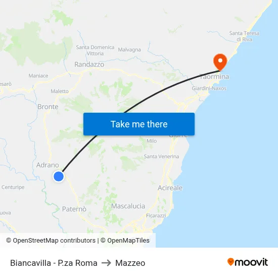 Biancavilla - P.za Roma to Mazzeo map