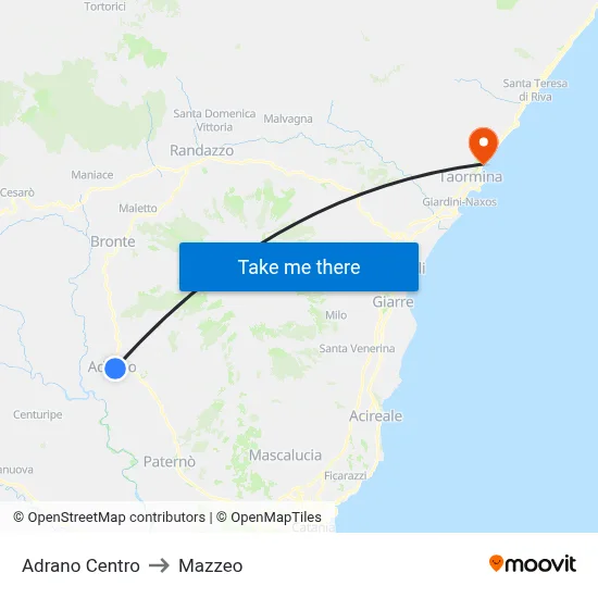 Adrano Centro to Mazzeo map