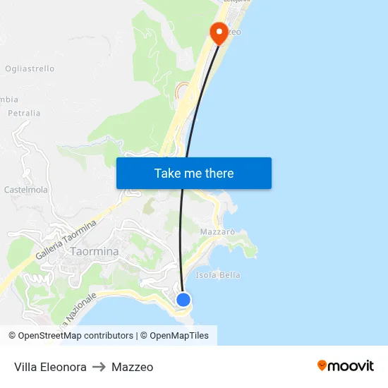 Villa Eleonora to Mazzeo map