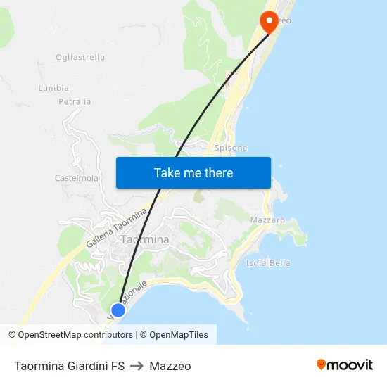 Taormina Giardini FS to Mazzeo map