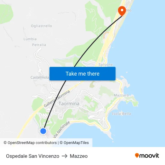 Ospedale San Vincenzo to Mazzeo map