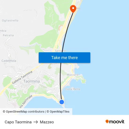 Capo Taormina to Mazzeo map