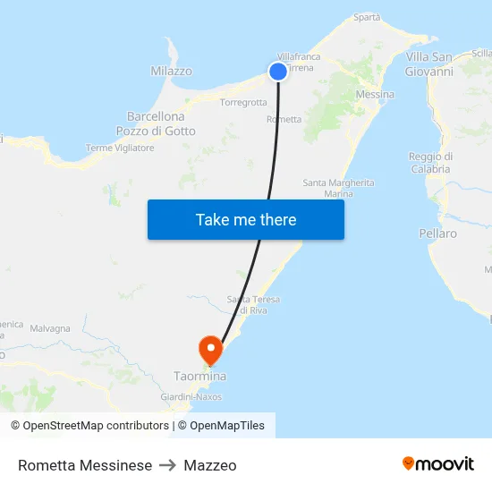 Rometta Messinese to Mazzeo map