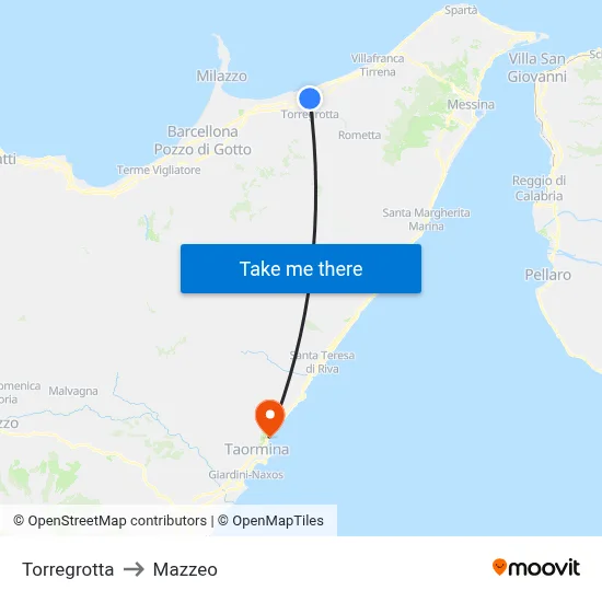 Torregrotta to Mazzeo map