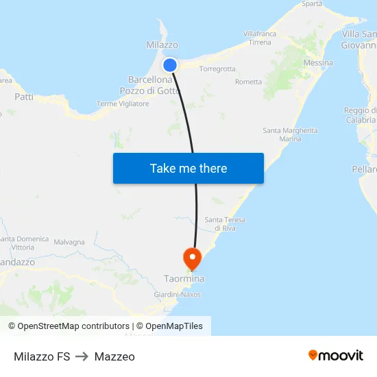 Milazzo FS to Mazzeo map