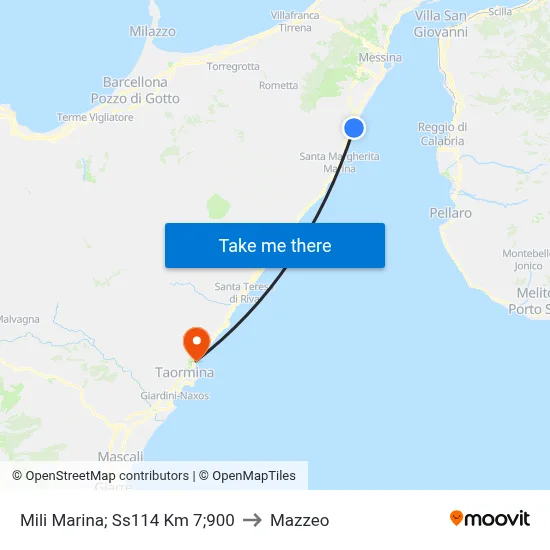 Mili Marina; Ss114 Km 7;900 to Mazzeo map