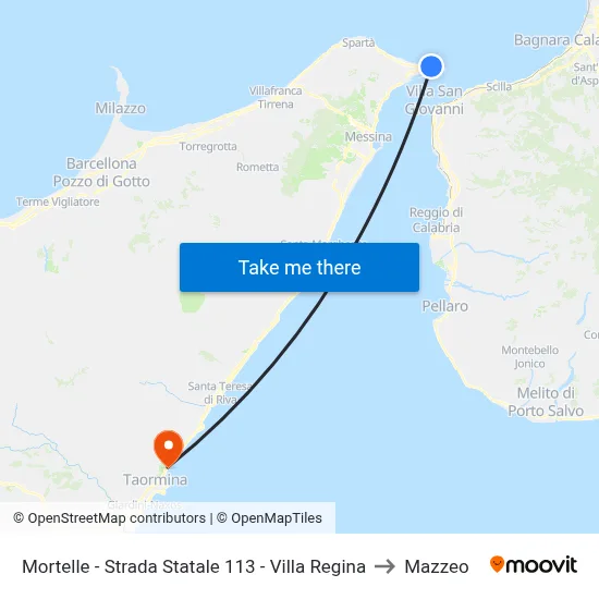 Mortelle - Strada Statale 113 - Villa Regina to Mazzeo map