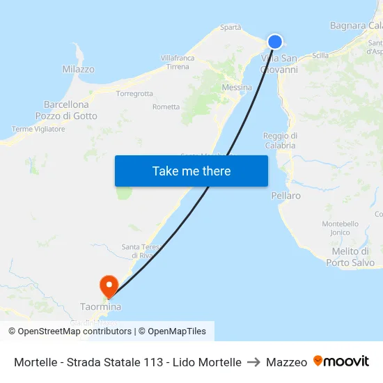 Mortelle - Strada Statale 113 - Lido Mortelle to Mazzeo map