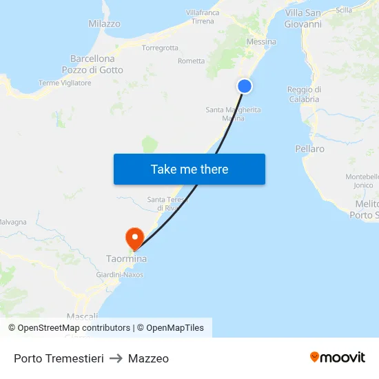 Porto Tremestieri to Mazzeo map