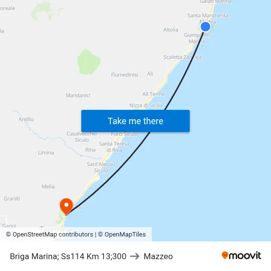 Briga Marina; Ss114 Km 13;300 to Mazzeo map